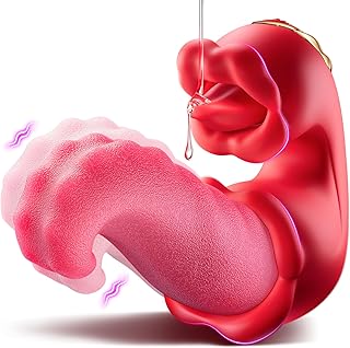 Koxten Vibrator Sex Toys Dildos - 4in1 Tongue Toy Thrusting Dildo Rose Sex Toy G Spot Vibrator with 10 Licking & Swing Vibration, Sucking Vibrator Clitoral Suction Vibrators Adult Sex Toys for Woman