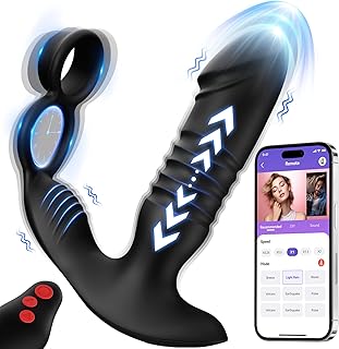 Adult Male Sex Toys for Men's Sex – Anal Prostate Massager with Dual Cock Ring, Vibrating Butt Plug Anal Beads, 7 Thrusting & Vibrating Modes G Spot Vibrator Couples