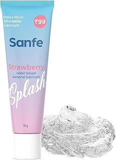 Sanfe Splash Strawberry Lubricant | For intercourse, anal lube, non-Greasy, water based personal lubricant, pH Friendly lube | use with toys, for women & men | Condom Friendly Personal Lube, 15gm