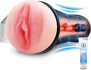 Vibrating Male Masturbator Squeezable Pocket Pussy, Lifelike Textured Vagina, Masturbation Cup with 7.5" Depth, Plump and Soft Fleshy Masturbating Stroker Sex Toy for Men Realistic