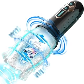 Electric Masturbator Cup, Automatic Masturbating Man with 5 Rotation Modes and 10 Vibration Modes, Transparent Stimulator Massage for Men, 3D Pocket Pussy Oral Sex Toy