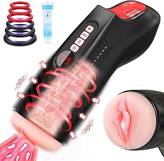 Sucking Masturbator Male Sex Toys - LED Automatic Male Masturbator Sex Toys4mens Uk 9 Sucking & Vibrating Electric Male Mastuabors Toys Realistic Male Vibrator with 6 Cock Rings Adult Sex Toys for Men