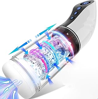 LONZYON Automatic Sucking Male Masturbator Sex Toys for Men, LCD Display 9 Thrusting & Rotating & Suction Mens Sex Toy, Electric Penis Pump Hands Free Pocket Pussy Stroker and 3D Realistic Textured Adult Toys (White)