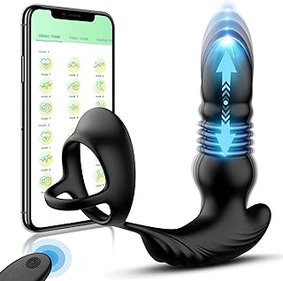 Krumppo Thrusting Vibrator Prostate Massager with Cock Ring, App & Remote Control Sex Toy with 9 Thrusting & Vibrating Modes, Rechargeable Butt Plug G Spot Vibrator Adult Toy for Men Couples