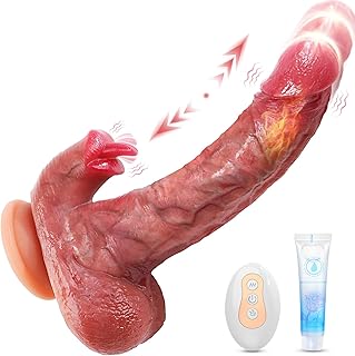 Realistic Thrusting Dildo Licking Vibrator, Sex Toys Silicone Dildos Vibrators with 9 Vibrating 9 Thrusting & Heating Licking Modes for Anal G-spot Stimulation, Remote Control Adult Toys for Women Men