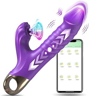 Vibrator Thrusting Dildo for Women - G Spot Vibrator Clitoral Stimulator Sex Toys Thrusting Vibrator with 10 Vibration 10 Thrust Mode with Sucking, Rabbit Vibrators Adult Sex Toy for Women and Couple (Purple)