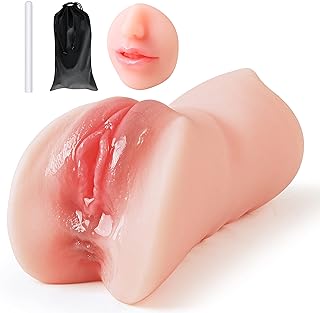 3 in 1 Male Masturbator Realistic Pocket Pussy with Drying Stick & Waterproof Storage Bag, Double-Ended Male Sex Toy Mouth Tongue Textured Vagina & Tight Anus for Men Masturbation (Flesh)