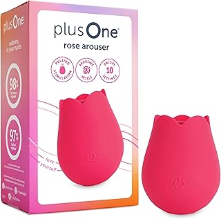 plusOne Rose Toy Vibrator for Women, Clitoral Stimulator Made of Body-Safe Silicone, Waterproof, USB Rechargeable and 10 Pulsing Settings, Red