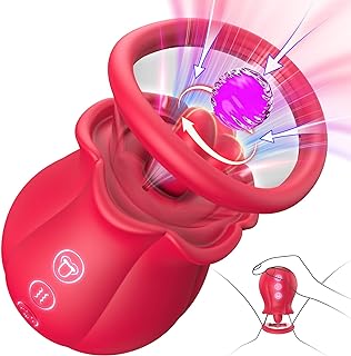Sucking Vibrator Rose Sex Toy - 3 in 1 Adult Sex Toys Removable Cup for Clit Clitoral Nipple Stimulation, 360° Rotation G spot Vibrator with 9 Tongue Licking & Vibration & 3 Suctions, Women Sex Toys