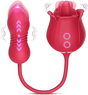 Sex Toys Rose Vibrator Dildo - MOOLIGIRL 4IN1 Adult Toys for Women with 9 Tongue Licking & Thrusting Dildos G Spot Vibrators, Anal Sex Toy Clit Nipple Stimulator Licker for Female Men Couples
