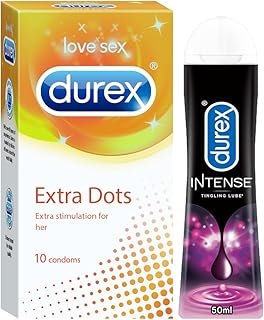 Durex Extra Dotted Condoms for Men - 10 Count with Durex Lube Intense Lubricant Gel for Men & Women - 50ml | Water based lube | Compatible with toys | Ribbed and Dotted for Extra Stimulation