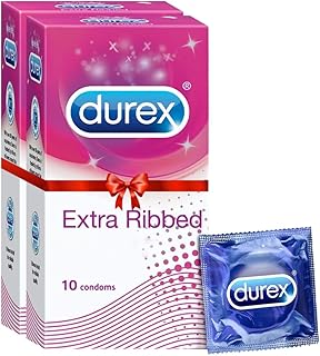 Durex Extra Ribbed Condoms For Men - 10 Count (Pack Of 2) & Air Condoms For Men - 10 Count | Suitable For Use With Lubes & Toys