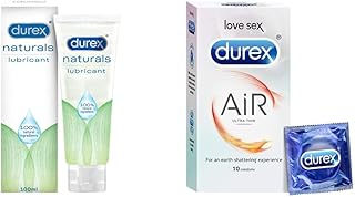 Durex Lube Naturals Intimate Lubricant Gel for men & women - 100 ml| Compatible with condoms & toys, White, 100 ml (Pack of 1) & Air Condoms for Men - 10 Count | Suitable for use with lubes & toys