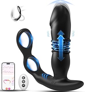 Big Thrusting Anal Vibrator Glans Design Male Sex Toys Prostate Massager Anal Toys, 3 Thrust & 12 Vibration Modes Dual Cock Ring Butt Plug Remote Control Adult Toys Sex Toys4couples Men & Women