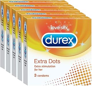 Durex Extra Dotted Condoms for Men - 3 Count (Pack of 5)|Ribbed and Dotted for Extra Stimulation|Suitable for use with lubes & toys