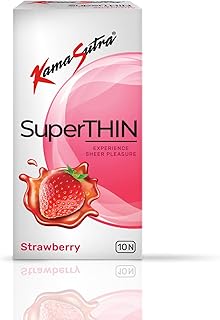 KamaSutra Superthin Strawberry Flavoured Condoms For Men 10 Count | Suitable for use with lubes & toys