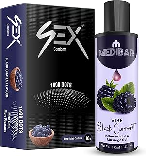 MEDIBAR SEX Condoms For men -10 Count + Lube Black Current Flaoured lubricant Gel For Men & Women-100ml | Water based lube | Suitable for Use with Toys