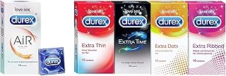Durex Air Condoms for Men - 10 Count | Suitable for use with lubes & toys & Multi-pack Condoms for Men (Extra Time, Extra Dotted, Extra Ribbed, Extra Time) - 10 count (Pack of 4)