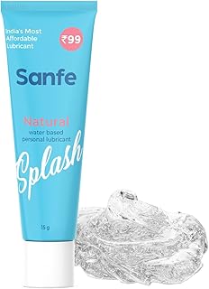 Sanfe Splash Natural Lubricant | For intercourse, anal lube, non-Greasy, water based personal lubricant, pH Friendly lube | use with toys, for women & men | Condom Friendly Personal Lube, 15gm