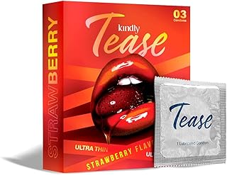 Kindly Tease Ultra Thin Strawberry flavour Condoms for Men, Pack of 3 | Suitable with lubes, honeymoon kit & sex toys for men
