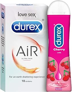 Durex Air Condoms for Men, 10 Count with Durex Lube Cherry Flavoured Lubricant Gel for Men & Women (50ml, Water Based Lube, Suitable for Use with Toys)