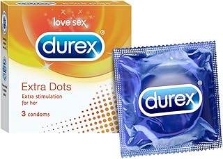 Durex Extra Dotted Condoms for Men - 3 Count |Ribbed and Dotted for Extra Stimulation|Suitable for use with lubes & toys