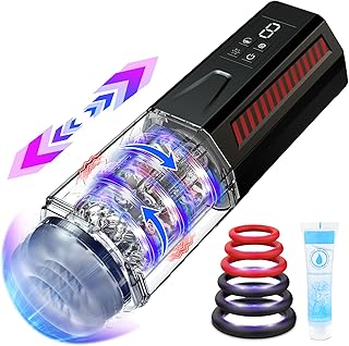 Male Masturbator Sex Toys for Men - LED Automatic Male Masturbators Adult Sex Toys with 3D Realistic Pocket Pussy Thrusting & Rotating Blowjob Electric Masturbator Male Vibrator for Penis Stimulation