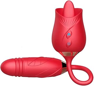 Konchill 247365 Clitoris Licking Vibrator with G-Spot Vibrating & Thrusting Dildo, Rechargeable, Waterproof, Powerful 10 Speed clit licker, 10 Speed Vibrator, Silent clit Sucking Vibrator. (Red)