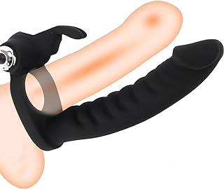 Dual Penetration Vibrating Dildo Vibrator, Kelly Kessa Penis Cock Ring Sleeve Strap on Silicone Butt Plug Strapon Enhancer 7 Speed Women Pleasure Adult Sex Toys for Male-W266